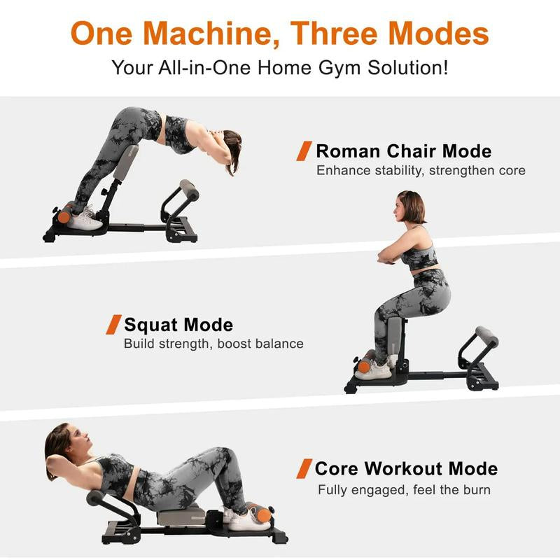 TOUSAINS 3-in-1 Squat, Roman Chair, and Sit-Up Machine – Adjustable and Durable for Comprehensive Total Body Workouts