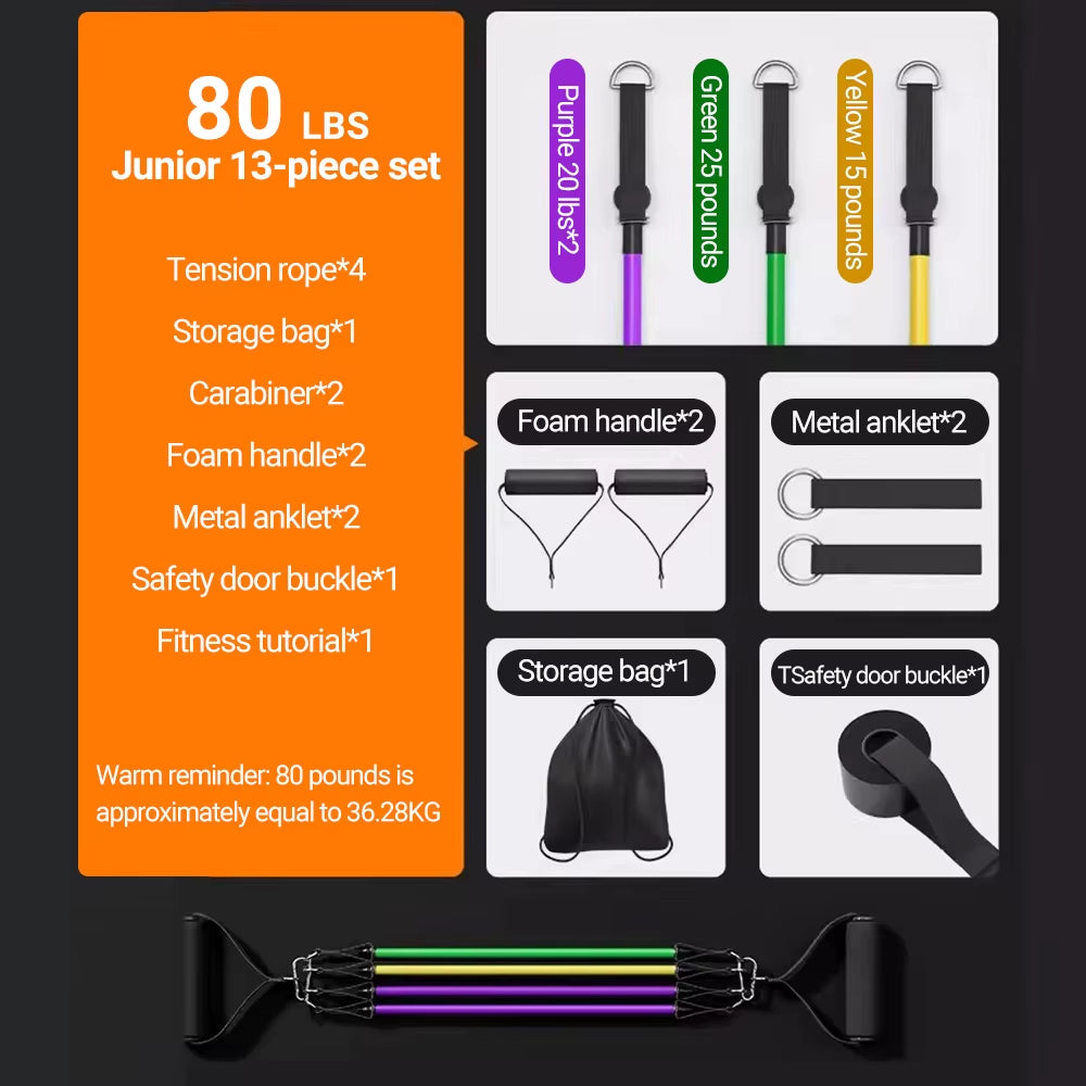 10-14Pcs/Set Pull Rope Bodybuilding Resistance Bands Set Multi-Function Tensioner Suit Muscle Training Belt Elastic Bands