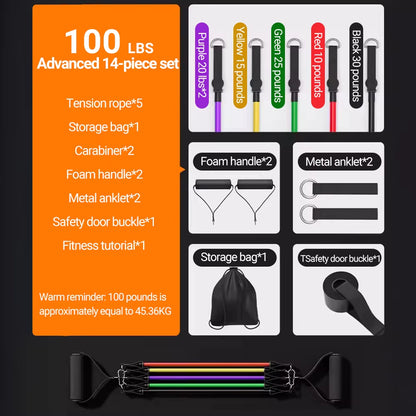 10-14Pcs/Set Pull Rope Bodybuilding Resistance Bands Set Multi-Function Tensioner Suit Muscle Training Belt Elastic Bands