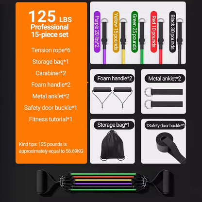 10-14Pcs/Set Pull Rope Bodybuilding Resistance Bands Set Multi-Function Tensioner Suit Muscle Training Belt Elastic Bands