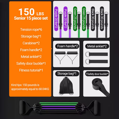 10-14Pcs/Set Pull Rope Bodybuilding Resistance Bands Set Multi-Function Tensioner Suit Muscle Training Belt Elastic Bands